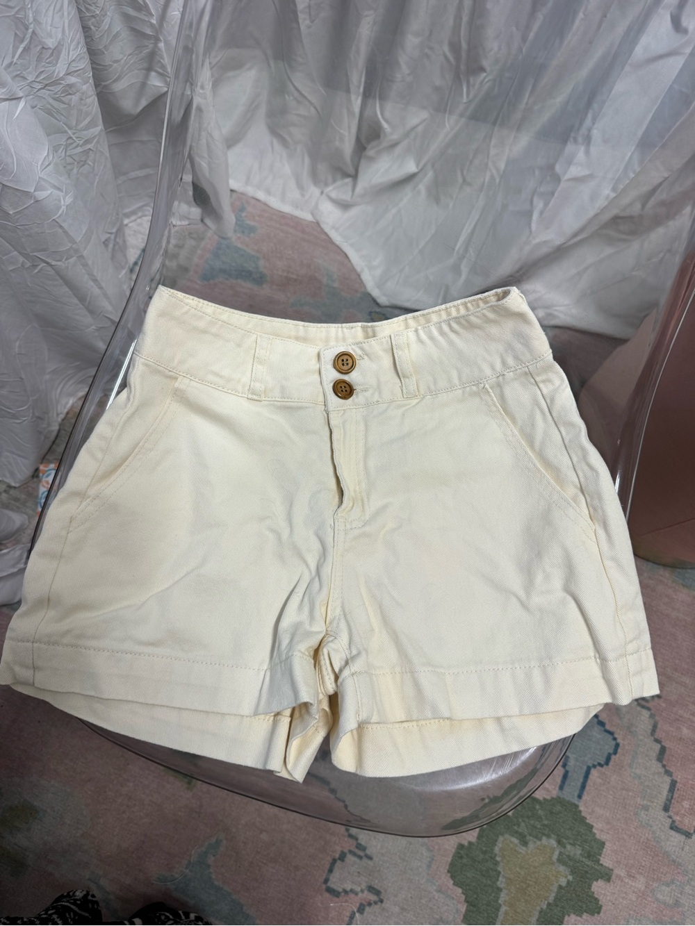 Women’s High-Waist Cream Cotton Blend Shorts